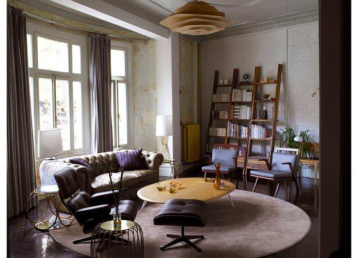 mid century modern eclectic interior design living room vintage