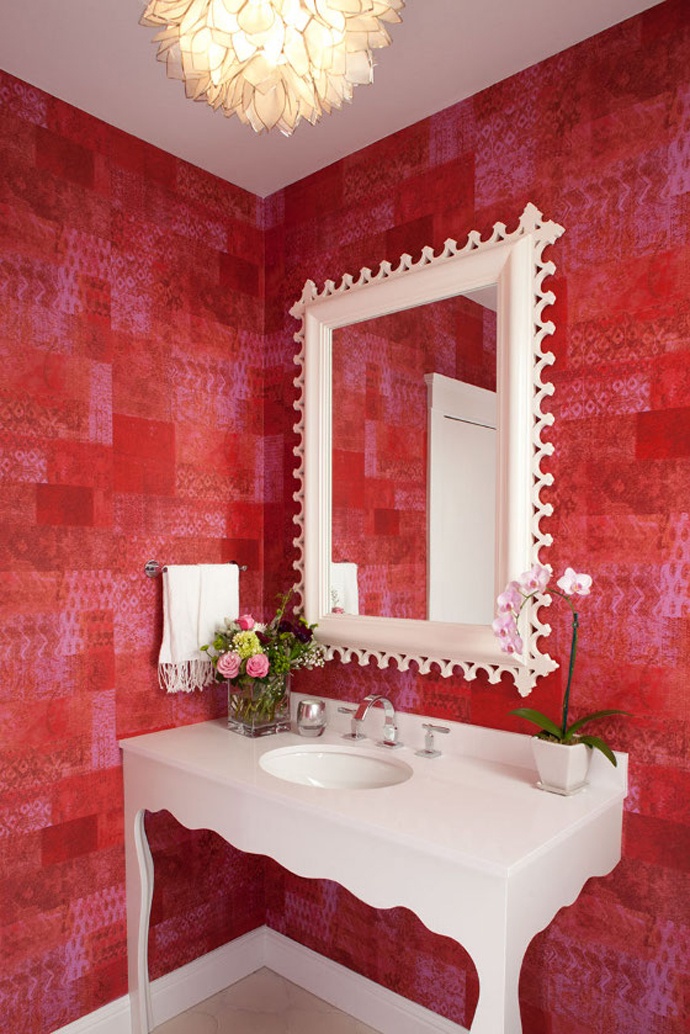 red bathroom sink mirror