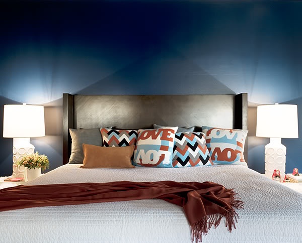 Blue White and Brown Bedroom