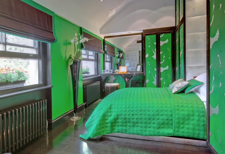 green and black bedroom