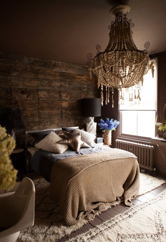 Abigail Ahern's home bedroom chandelier